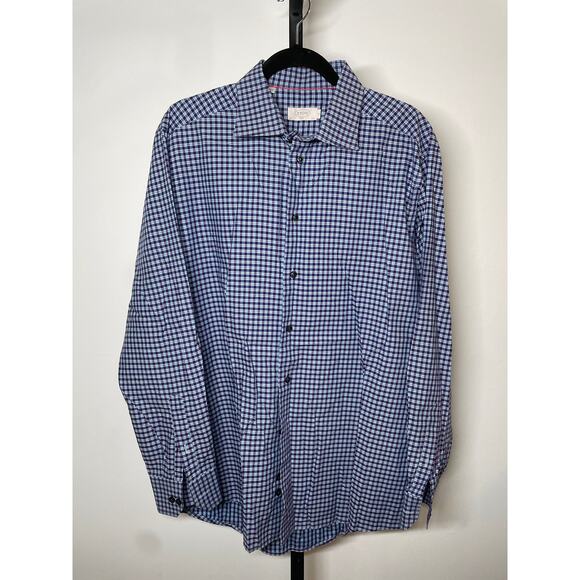 ETON Men's Slim Fit Check Cotton Button Up Dress Shirt in Navy Blue 44/17.5 - Picture 1 of 7